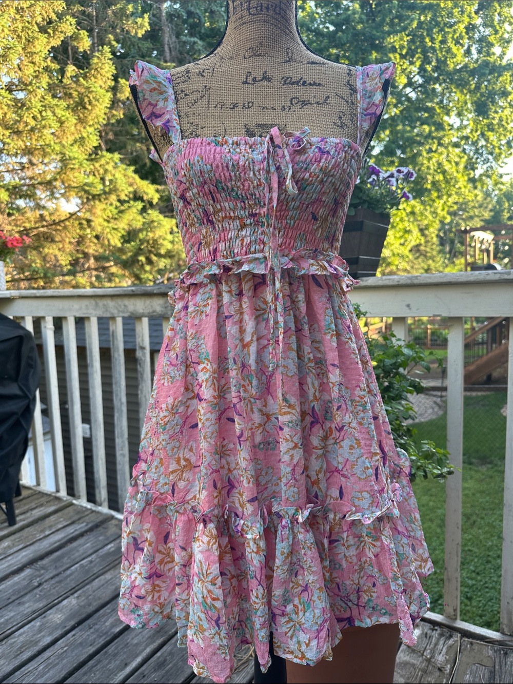 Fate Pink Floral Smocked Mini Dress